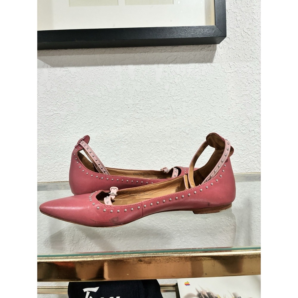 Coach 'Jody' Pink Studded Leather Strap Pointed Toe Ballet Flats Size 9B - Picture 7 of 14
